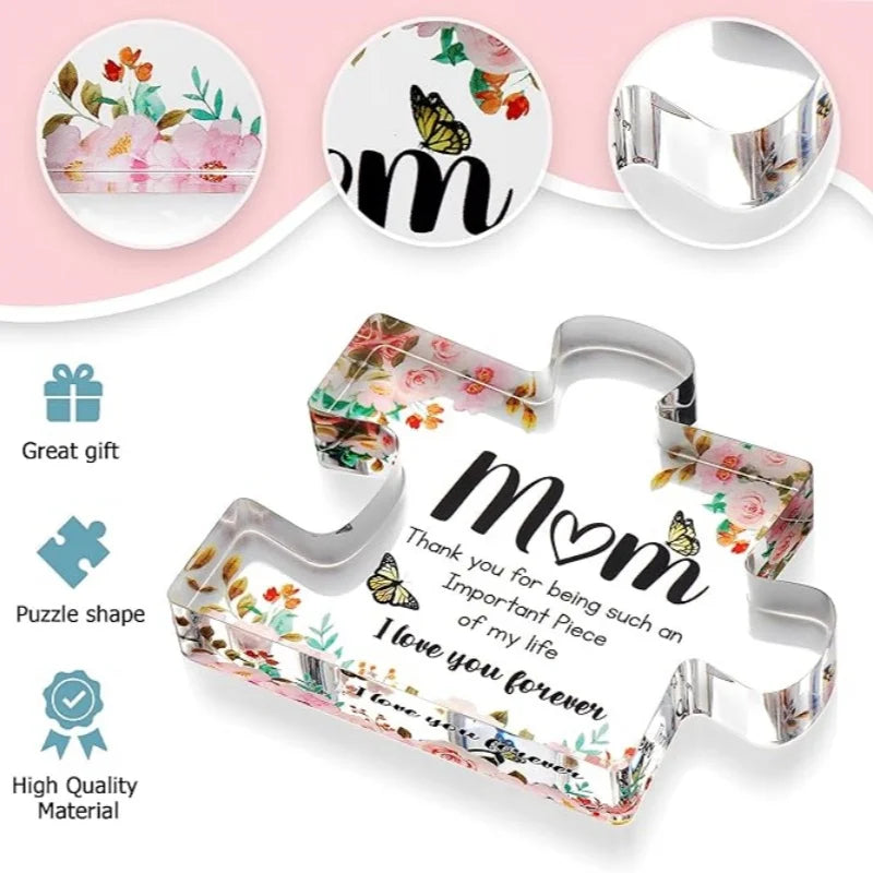 Puzzle Piece Gift for Mom, A Sweet Engraved Keepsake from Son or Daughter