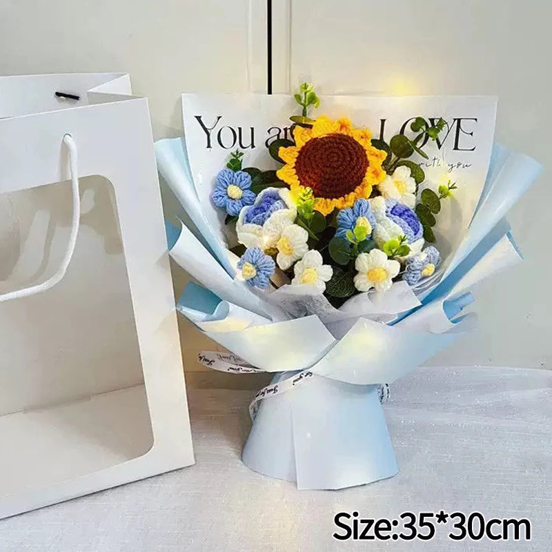 Handmade Crochet Flowers Bouquet Mothers Day Gifts Finished Hand-Knitted Crochet Graduation Bouquet Teacher' Day Birthday Gift