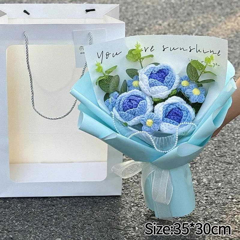 Handmade Crochet Flowers Bouquet Mothers Day Gifts Finished Hand-Knitted Crochet Graduation Bouquet Teacher' Day Birthday Gift