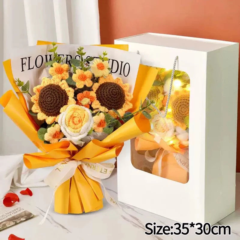 Handmade Crochet Flowers Bouquet Mothers Day Gifts Finished Hand-Knitted Crochet Graduation Bouquet Teacher' Day Birthday Gift