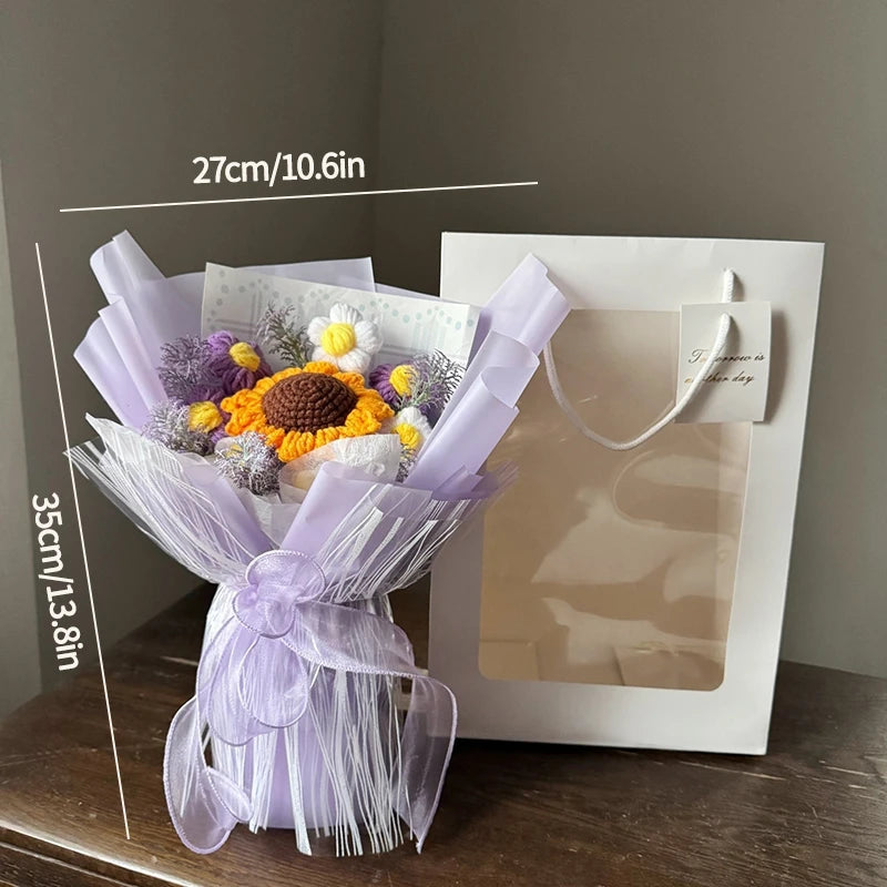Handmade Crochet Flowers Bouquet Mothers Day Gifts Finished Hand-Knitted Crochet Graduation Bouquet Teacher' Day Birthday Gift
