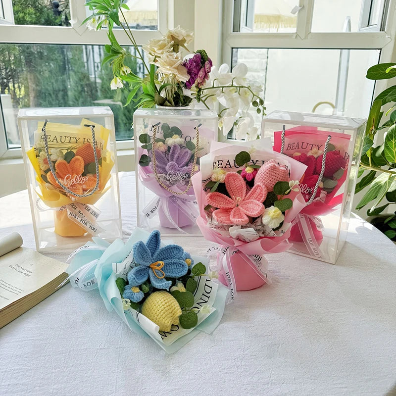 Handmade Crochet Flowers Bouquet Mothers Day Gifts Finished Hand-Knitted Crochet Graduation Bouquet Teacher' Day Birthday Gift