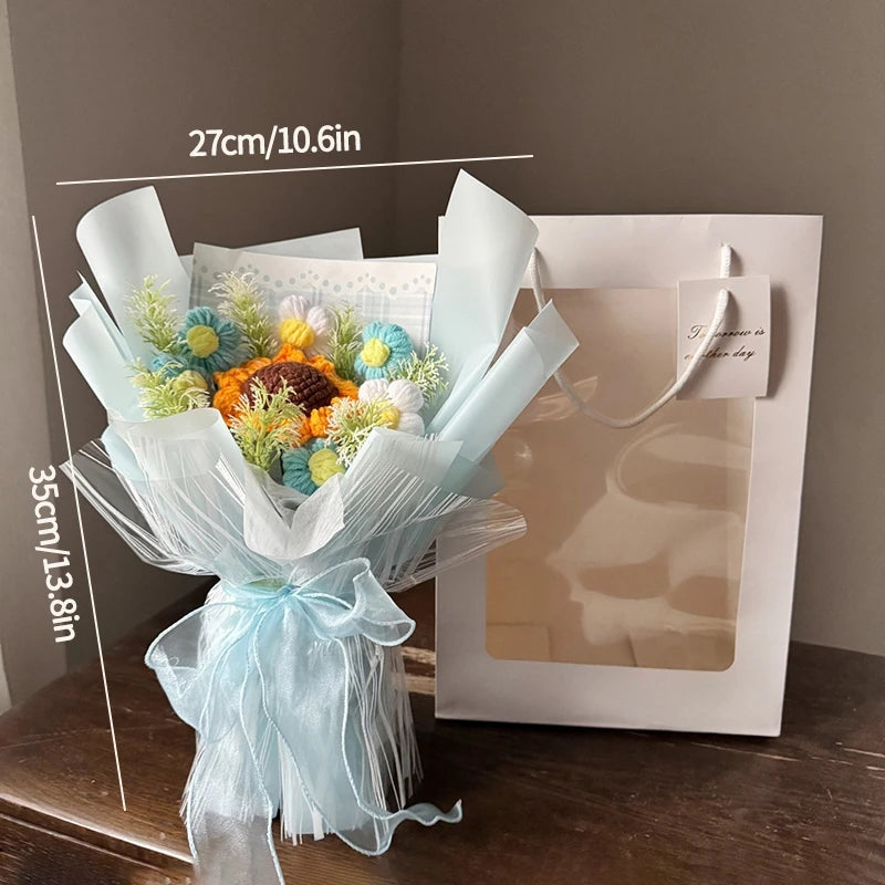 Handmade Crochet Flowers Bouquet Mothers Day Gifts Finished Hand-Knitted Crochet Graduation Bouquet Teacher' Day Birthday Gift