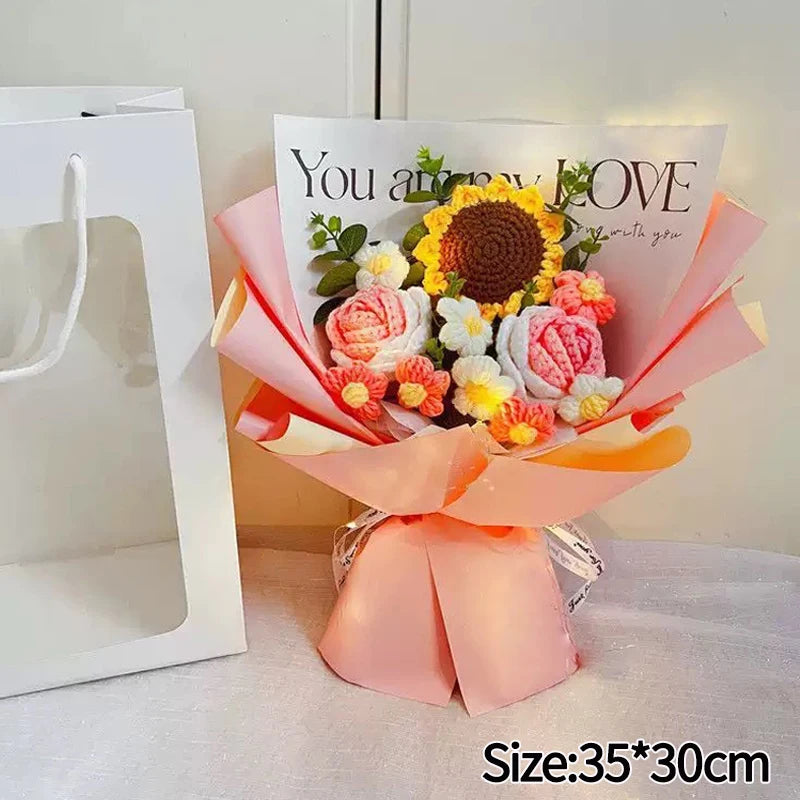 Handmade Crochet Flowers Bouquet Mothers Day Gifts Finished Hand-Knitted Crochet Graduation Bouquet Teacher' Day Birthday Gift