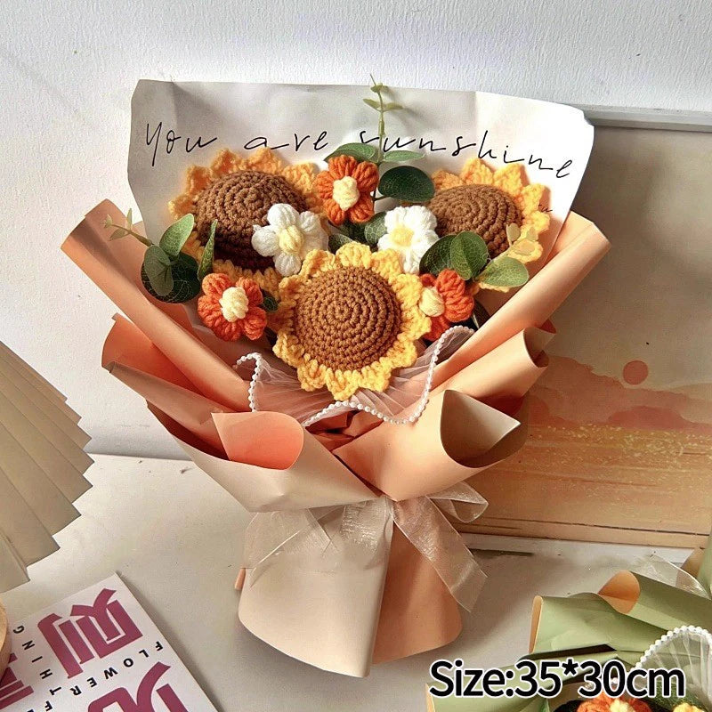 Handmade Crochet Flowers Bouquet Mothers Day Gifts Finished Hand-Knitted Crochet Graduation Bouquet Teacher' Day Birthday Gift